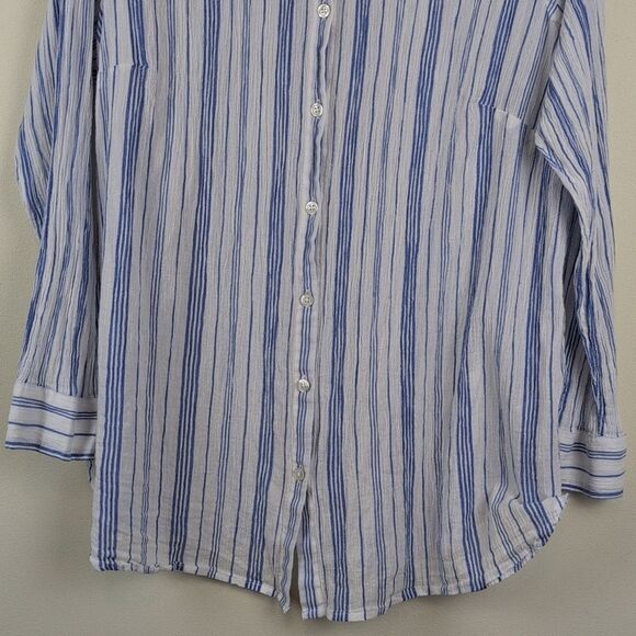 Talbots Plus Blue & White Cotton Button Front Shirt Classic Mixed Striped Top - Picture 4 of 8